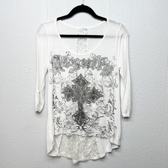 Rhinestone Flowy Womens Top Small Rockabilly Punk Chaotic Academia Streetwear - Picture 1 of 9